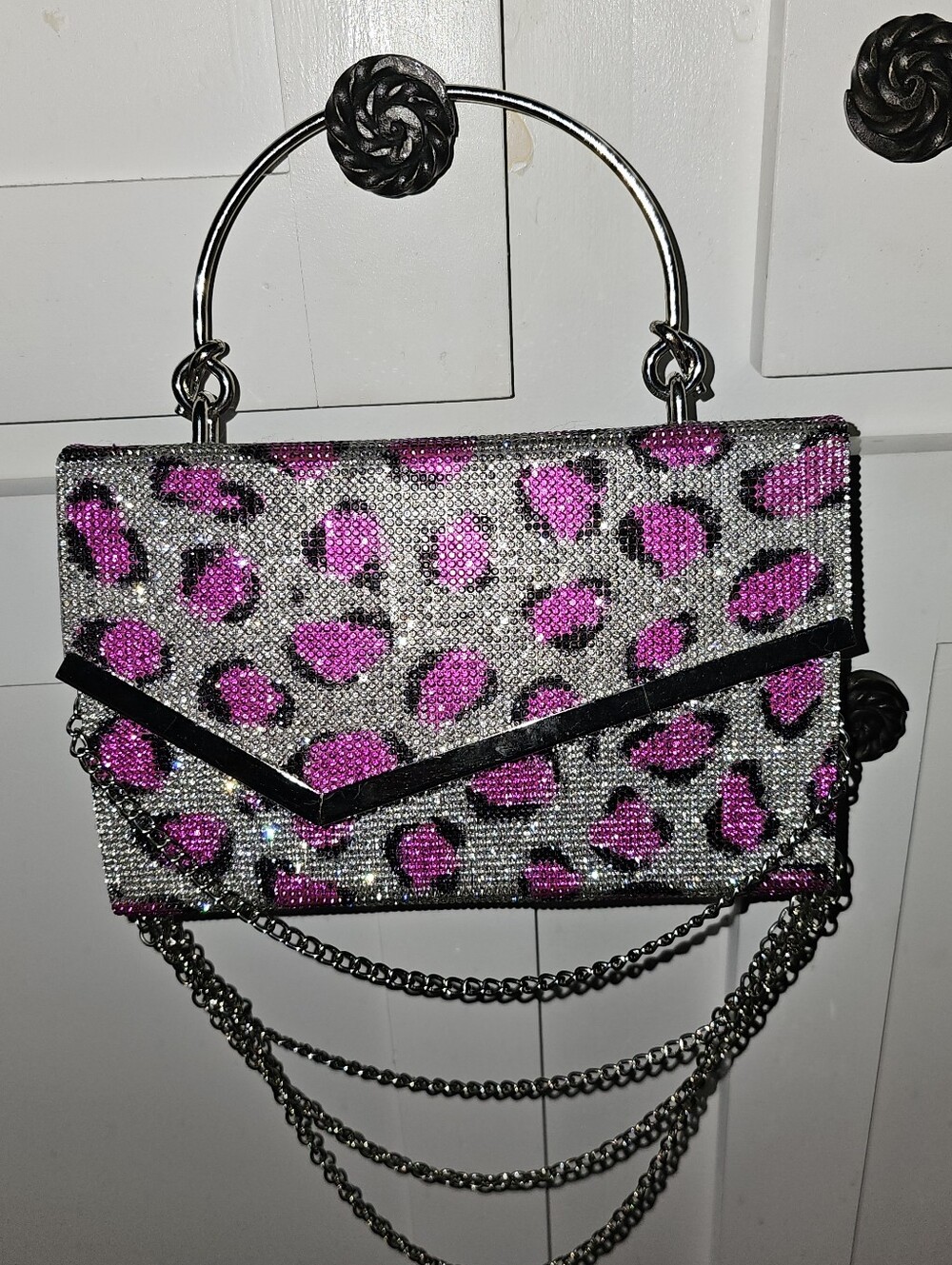 Bedazzled Pink And Silver Leopard Print Handbag